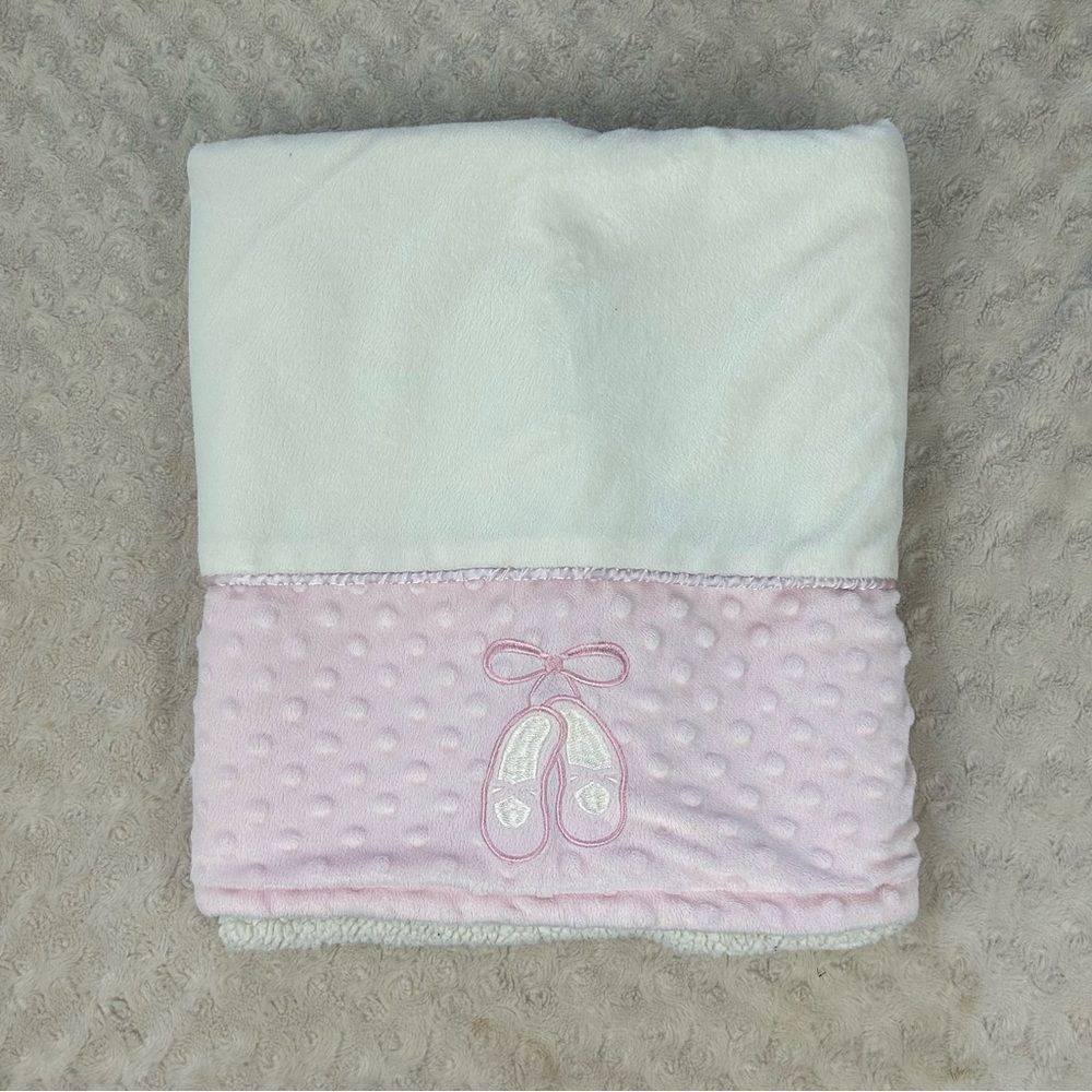 Kyle & Deena Ballet Shoes Baby Blanket Pink White Minky Dot Dance Pointe